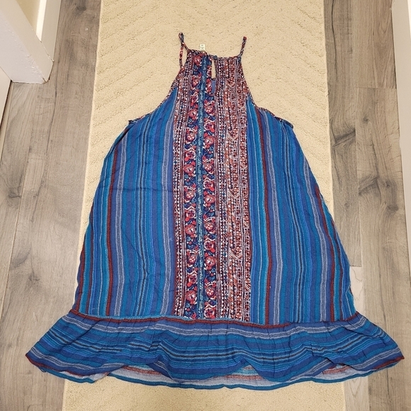 114. Monteau Blue Stripe Geometric Mini Dress - Picture 2 of 6